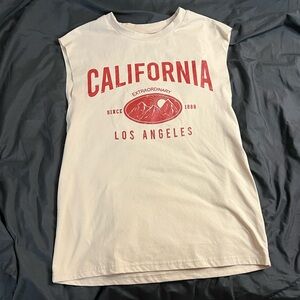 Cream Tank Top with Red California Print